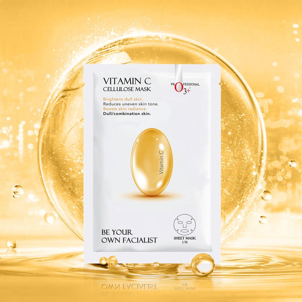 O3+ Facialist Vitamin C Cellulose Sheet Mask 30g Pack of 1 for Pigmentation & Even Skin Tone