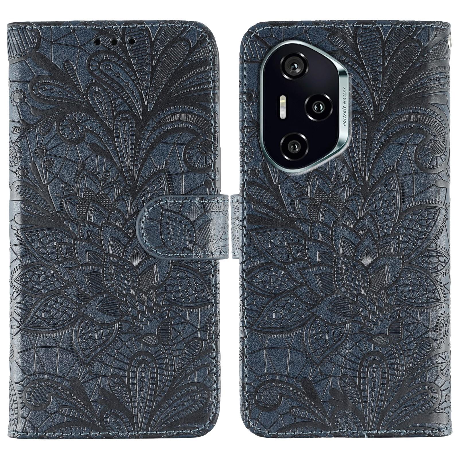 

For Honor 400 Case Lace Flowers PU Leather Flip Wallet Phone Cover Dark Blue