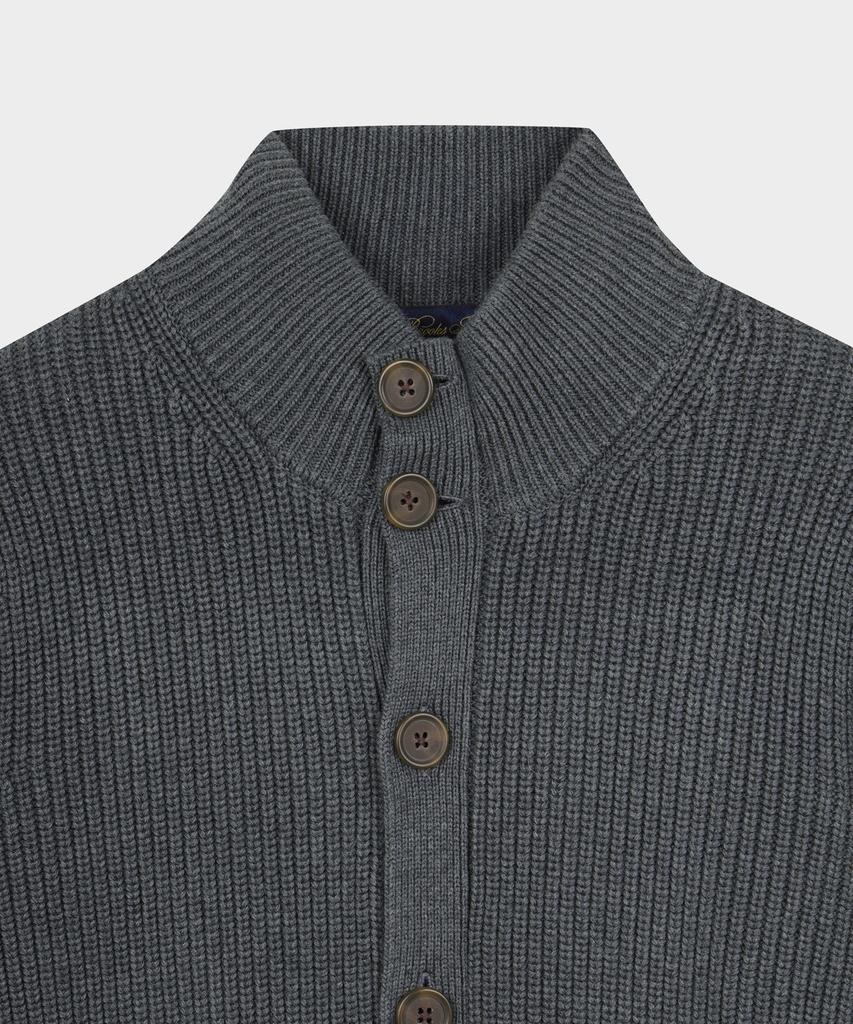 Brooks Brothers Cotton Rib Mock Neck Cardigan (Charcoal) (Bbwcmmf401)