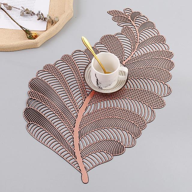 

PVC Leaf Hollow Oil Water Resistant Nordic Non-slip Kitchen Placemat Coaster Insulation Pad Dish Coffee Table Mat Home Decor бронзовий