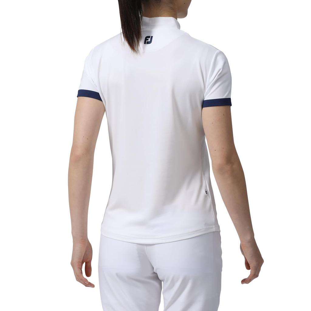 FootJoy Chest Line Short Sleeve Mock Neck Size L Women's Shirt, White, (FJW-S24-S09, 81943-L)