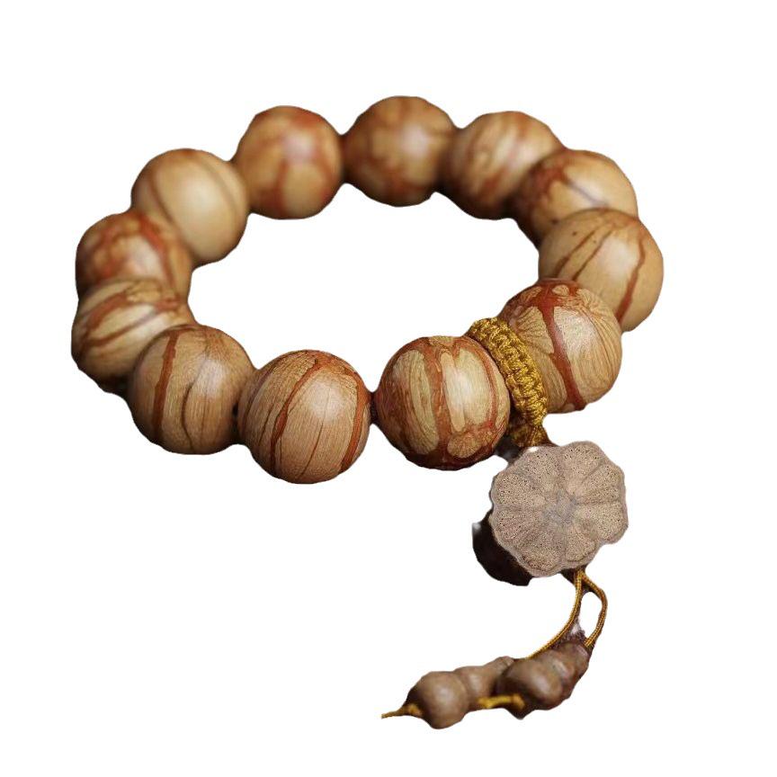 Plum Blossom Bone Inlay Prayer Beads Bracelet with Chen Mei Hua Wood and Six Paths Wood Grain