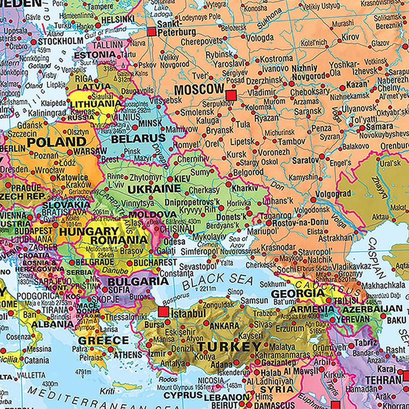 Mapa-Múndi Vintage Mapa Detalhado das Principais Cidades em Cada País Mapa de Viagem Decoração para Educação Escola Escritório