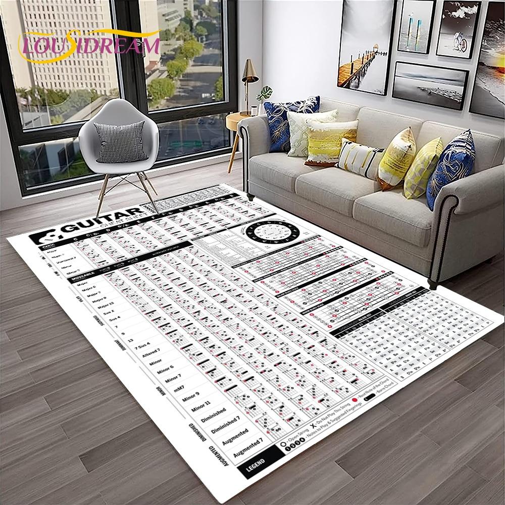 Music Basic Guitar Chord Theory Chart Piano Carpet Rug for Home Living Room Bedroom Sofa Doormat Decor,Kid Area Rug Non-slip Mat