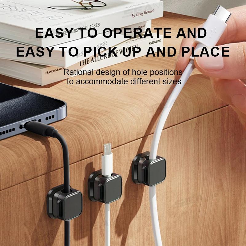 1/6/12Pcs Magnetic Cable Holder Self Adhesive Cord Clip Smooth Pulling Charging Cable Keeper Wire Clip for Car/Home/Office