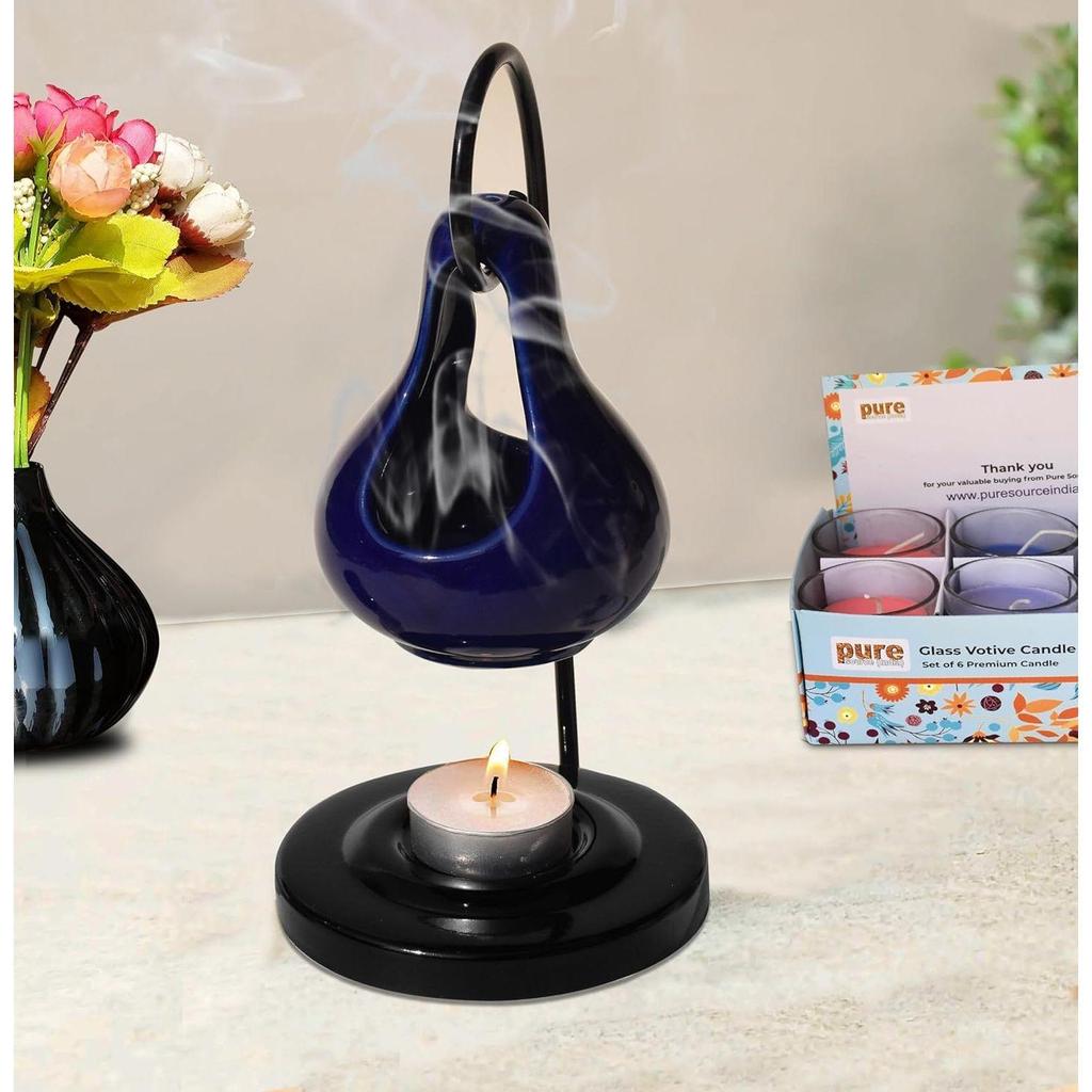 Difusor de Aceite Aromático de Cerámica Colgante Quemador para Decoración y Regalo de Fragancia para el Hogar, 4 x 8 Pulgadas (Colgante - Azul)