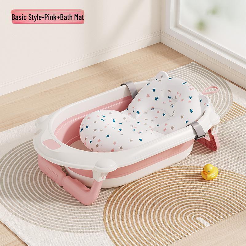 Temperature-Sensitive Folding Baby Bath Tub with Mat, PP + TPE Materials