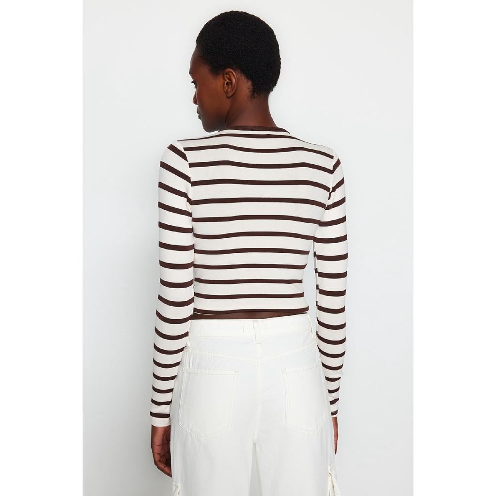 Bluză tricotată elastică cu dungi negre din țesătură moale din viscoză Twoaw24bz00048