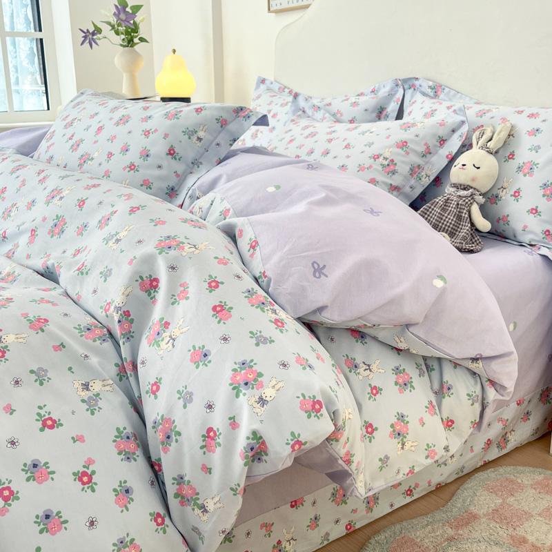 100% Cotton Luxury Floral Duvet Cover Set Boys Girls Single Comforter Cover Vintage Blue Plant Pattern Bedding with Pillowcase
