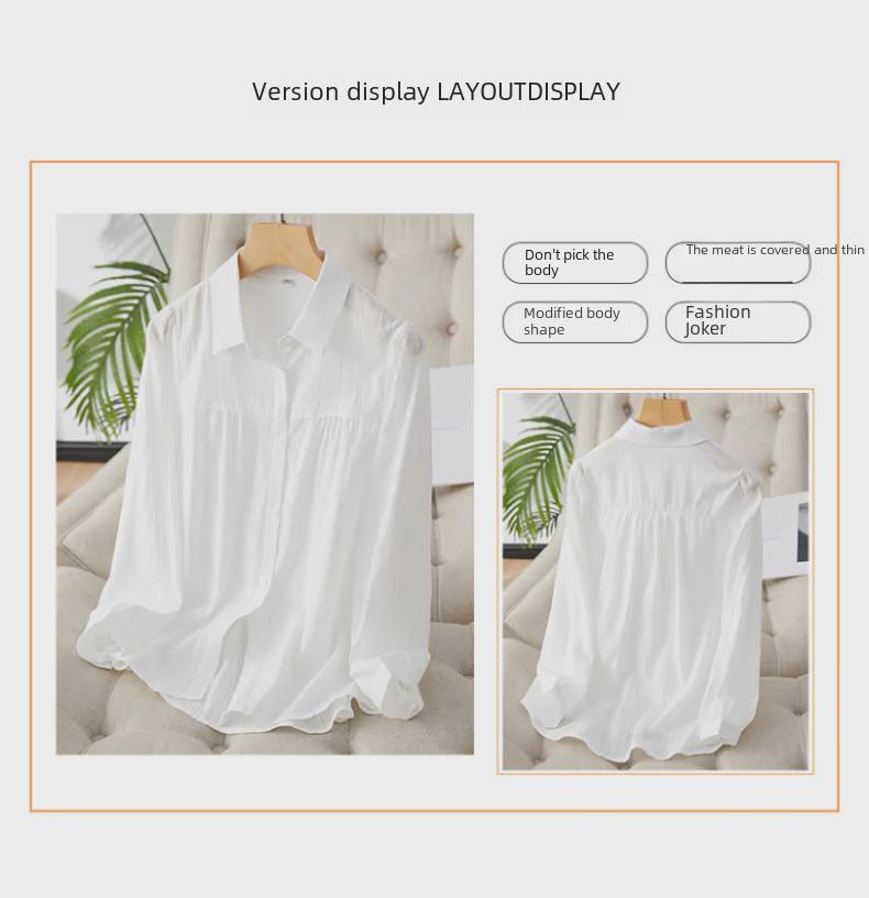 Lace Stitching White Women's Long Sleeve Shirt - Spring 2025 Commuter Style