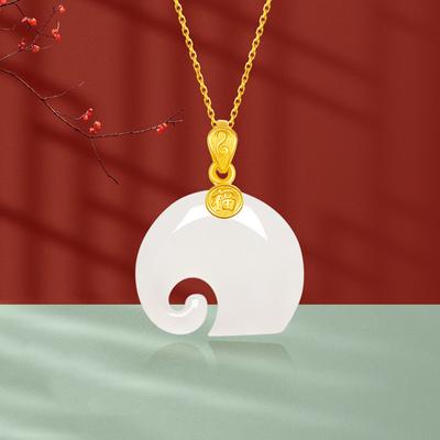 Colar de jade elefante hetian feminino design de nicho de luxo leve senso fu personagem aço inoxidável corrente de clavícula colar fu xiang