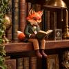 Forest Theme Room Statue with Figurine Reading Resin Fox Accessories Vintage A Book Dangling Small