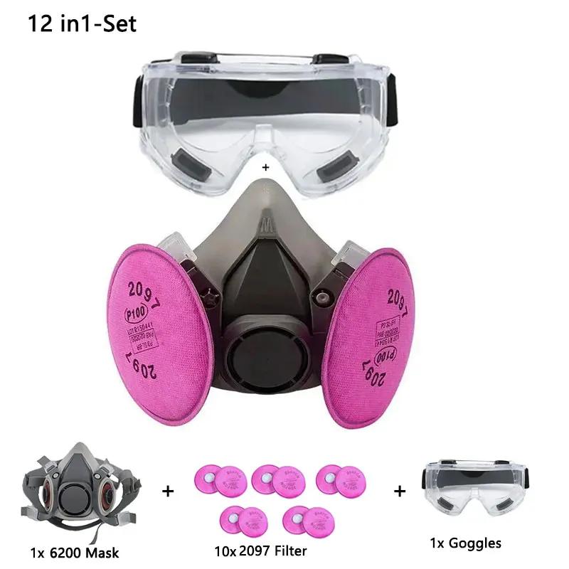 6200 Dust Gas Respirator Half Face Dust Mask With 2097 Filter For Painting Spraying Organic Vapor Welding Grinding Work Safety