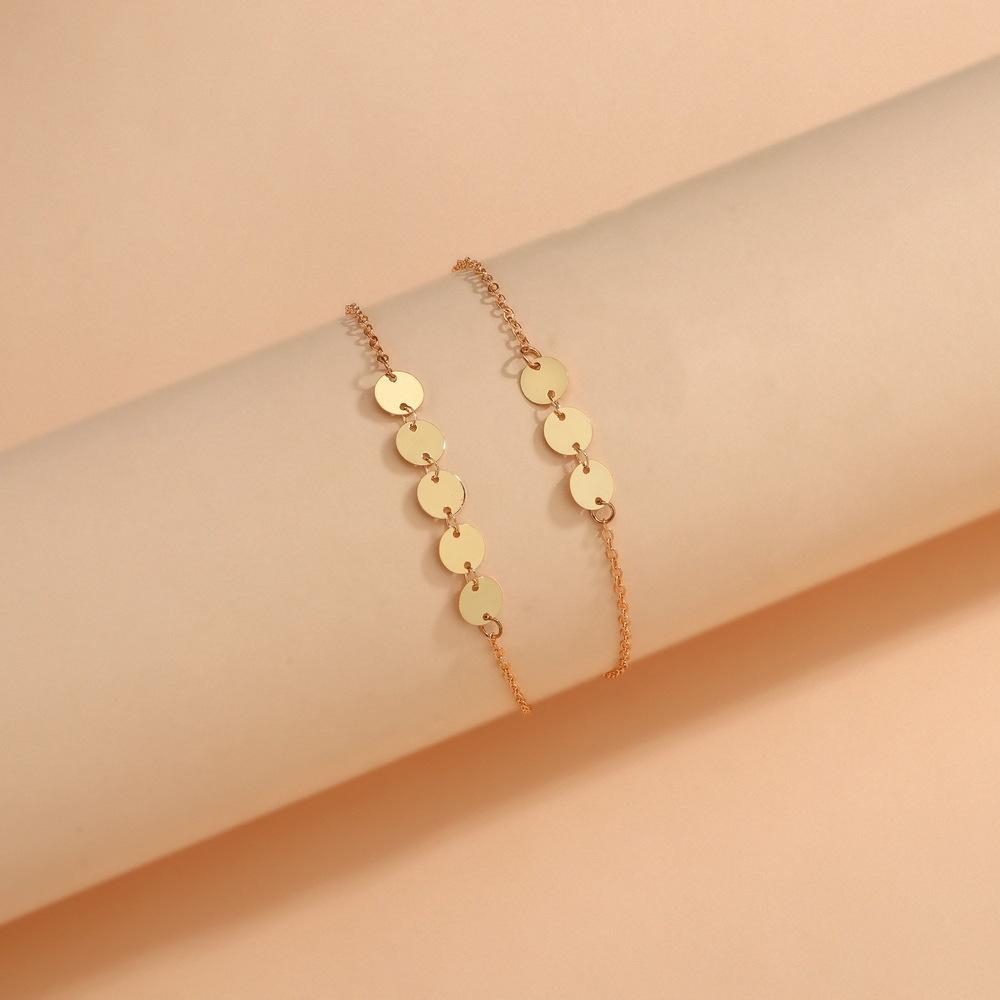 Personalized, Summer Seaside Geometric Double-layer Disc Metal Anklet Adjustable