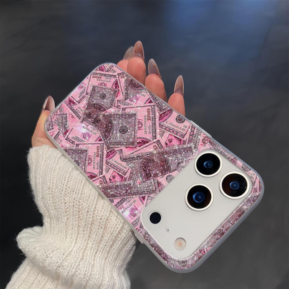 Pink Shiny Banknotes Phone Case For IPhone 13 12 11 Pro 14 15 Plus 16 17 Pro Max Case 17Air Fashion Soft Transparent Cover Case