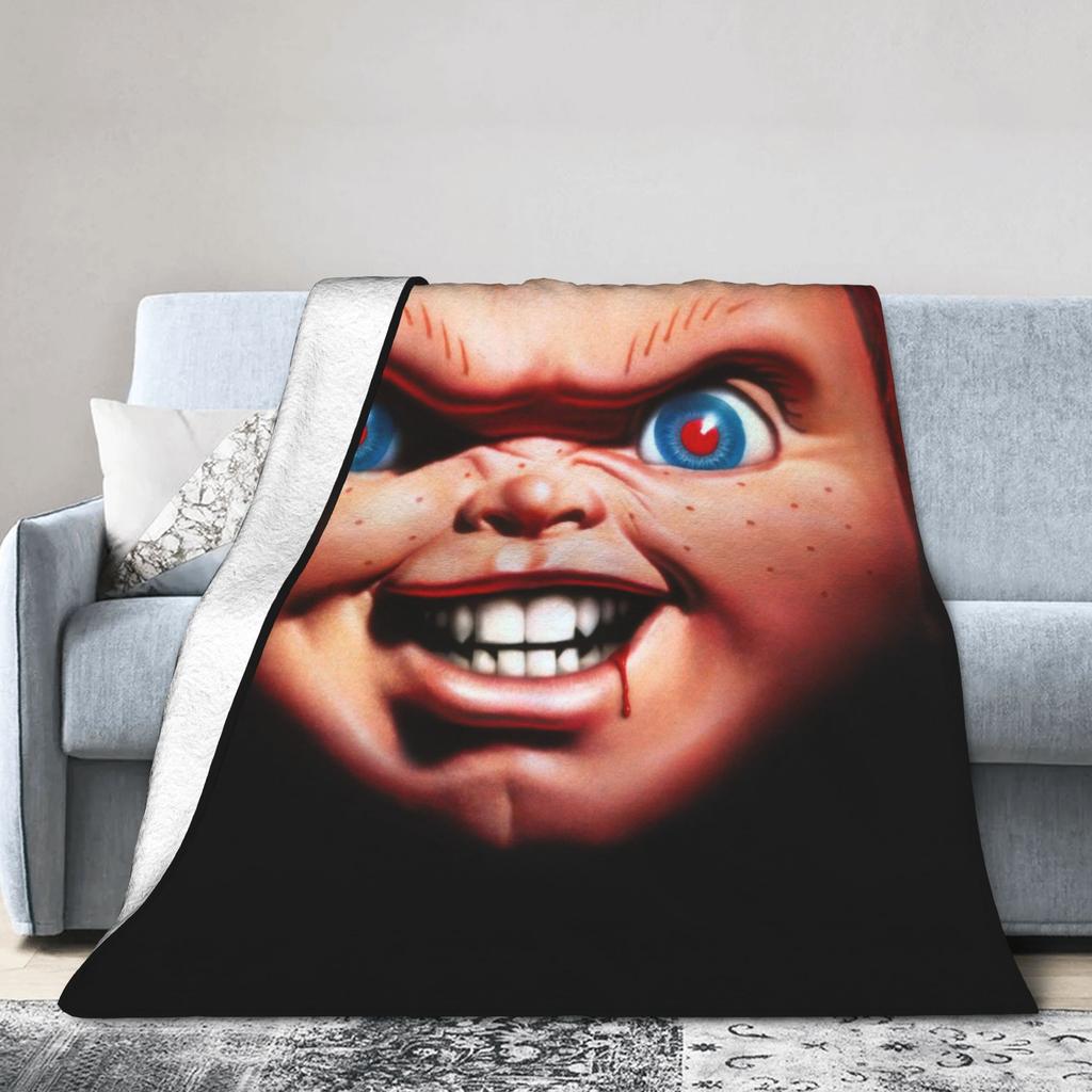 Chucky Horror Movie Knitted Blanket Childs Play Halloween Fuzzy Throw Blanket Home Couch Personalised Soft Warm Bedspread