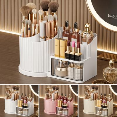Scatola Portaoggetti Cosmetici Organizer Trucco Rotante a 360° con Portaspazzole Cassetto Trasparente Grande Modello Verticale Scatola Portaoggetti Cosmetici