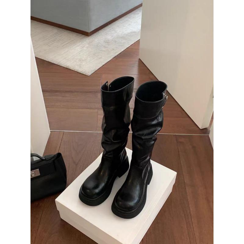 

Pleated stacking boots two wear foldable boots thick heel thick sole high knight boots 35 чорний