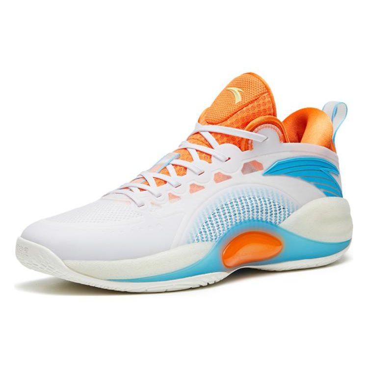 Anta Cement Bubbles 3 Fabric Slip Resistant Abrasion Resistant Low top Basketball Shoes Men's White Blue Orange 112321604-1