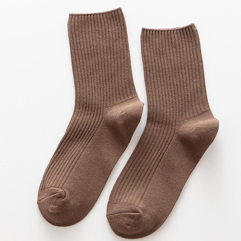 Ladies Autumn and Winter All Kinds of Solid Color Vertical Stripe Tube Pile Cotton Socks