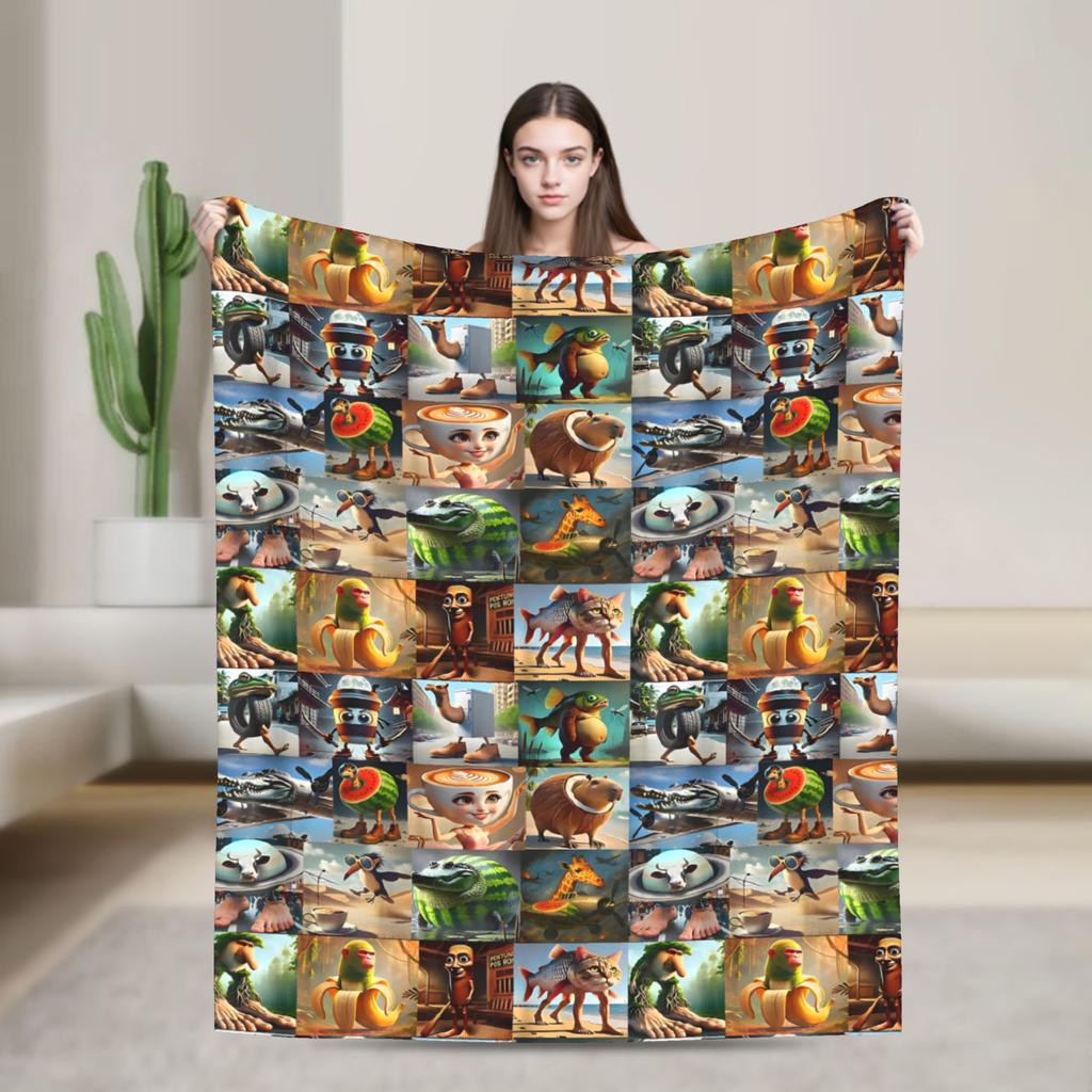Italian Brainrot una coperta brainrot a maglia in flanella super morbida per esterni, viaggi, camera da letto, piumino