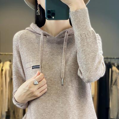 Damen Herbst Kurzer Slim Einfarbig Kapuzenpullover Lässiger Strick Unterhemd