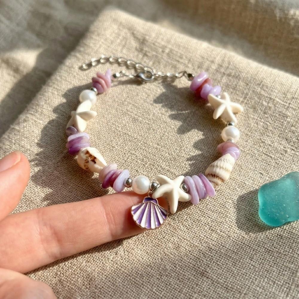 Fashion Ocean Sea Series Shell Starfish Bracelet Pearl Adjustable Bohemian Shell Bracelet Wristband Colorful Summer Bangle Beach