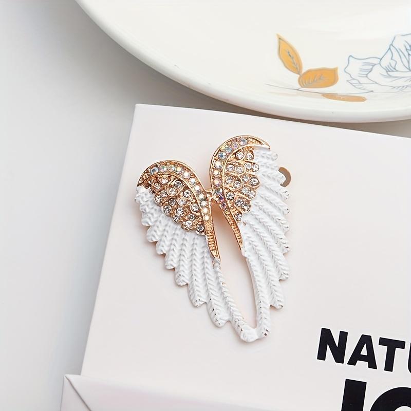 [Vintage Angel Wing Brooch] Vintage Sparkling Angel Wing Brooch Pin | Embellished White Lace & Golden-Tone Metal, Irregular Wing Design, Elegant Chest