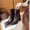 High heels femininity advanced not tired feet autumn square head thick heel back zipper short boots with skirt thin boots
