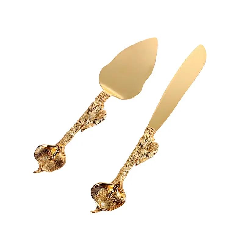 2pcs Zinc Alloy Spatula Set Wedding Celebration Birthday Cake Tableware Creative Design Leaf Handle Tableware