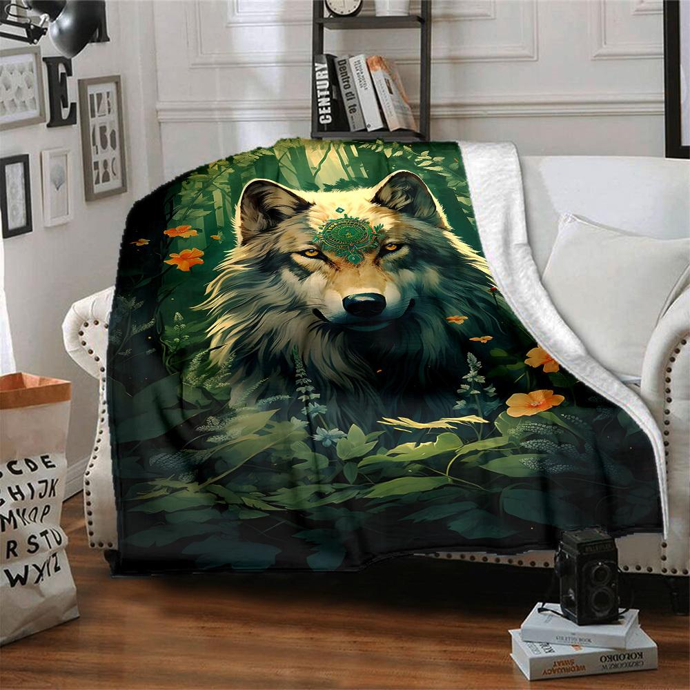 1pc Wolf Forest Blanket, Lightweight Flannel Throw Blanket For Sofa, Bed, Travel, Camping, Living Room, Office, Couch, Chair, And Bed