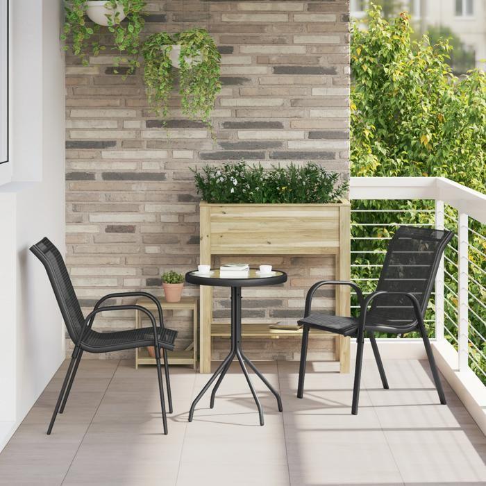 VidaXL Ensemble Bistro de jardin 3 pièces Noir Textilène et Acier 42003978