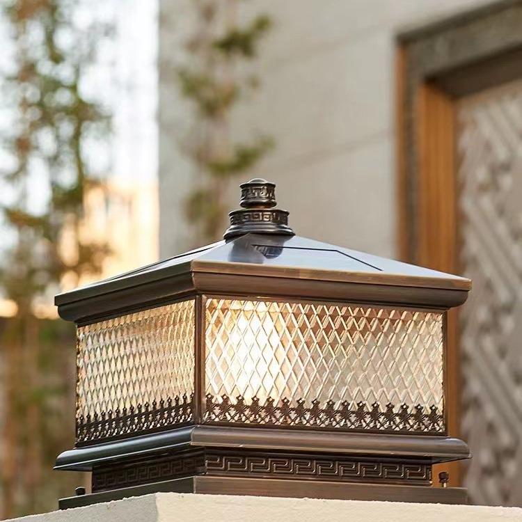 

Copper Solar Waterproof Outdoor Pillar Light - European-Style Garden and Gate Lamp Copper Wired 25cm