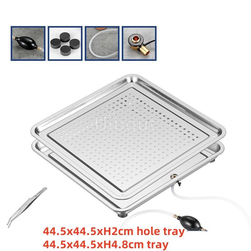 Stainless Steel Rectangle Dinner Tea Tray Double 2 Layer Dumpling Oil Leaking Hole Basin Steaming Draining Hole Plate with Basin
