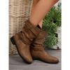 Women's Popular Medium Boots, Women's Autumn and Winter New Boots, Women's Round-toed Flat-bottomed Cigarette Boots