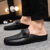 Summer Leather Men Half Slippers Breathable Mens Casual Shoes Slip-on Lazy Driving Shoes Comfortable Walking Loafers Moccasins