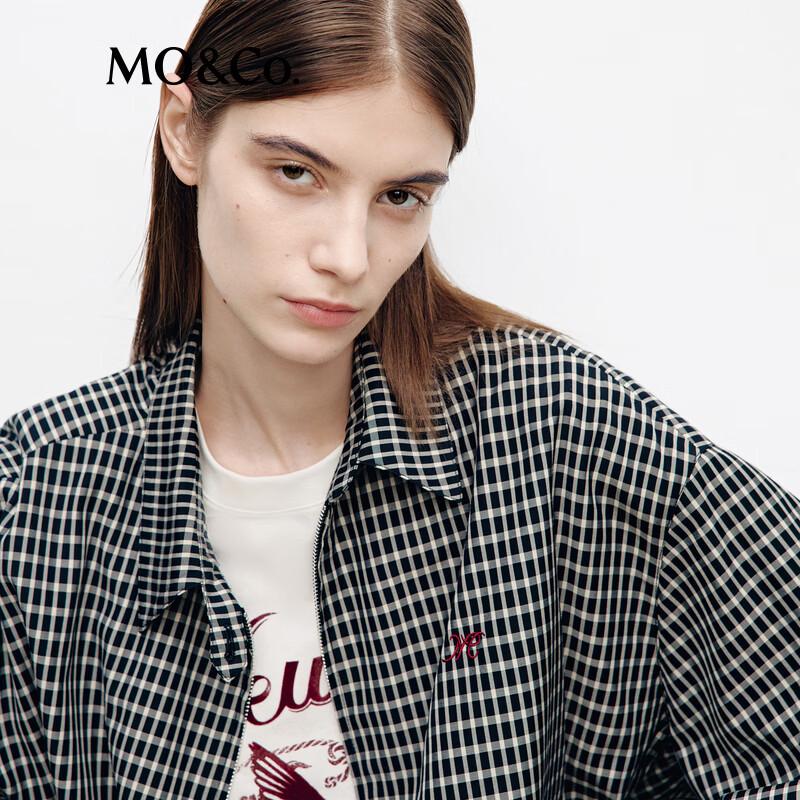 MO&Co. Plaid Lapel Collar Long Sleeve Top