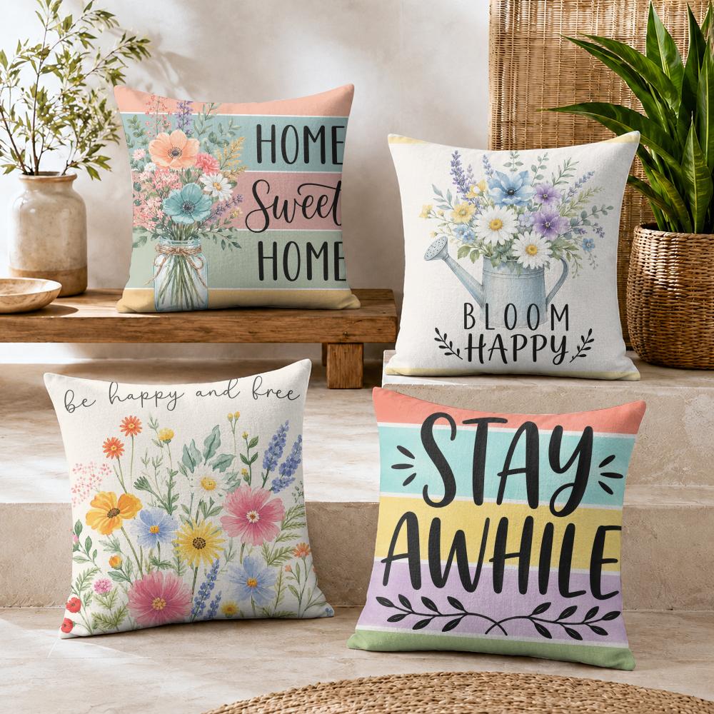 Bouquet of Flowers Cushion Cover Short Plush Soft DoubleSided Printing Pillow Case Cozy Sofa Bedroom Home Decor Gift