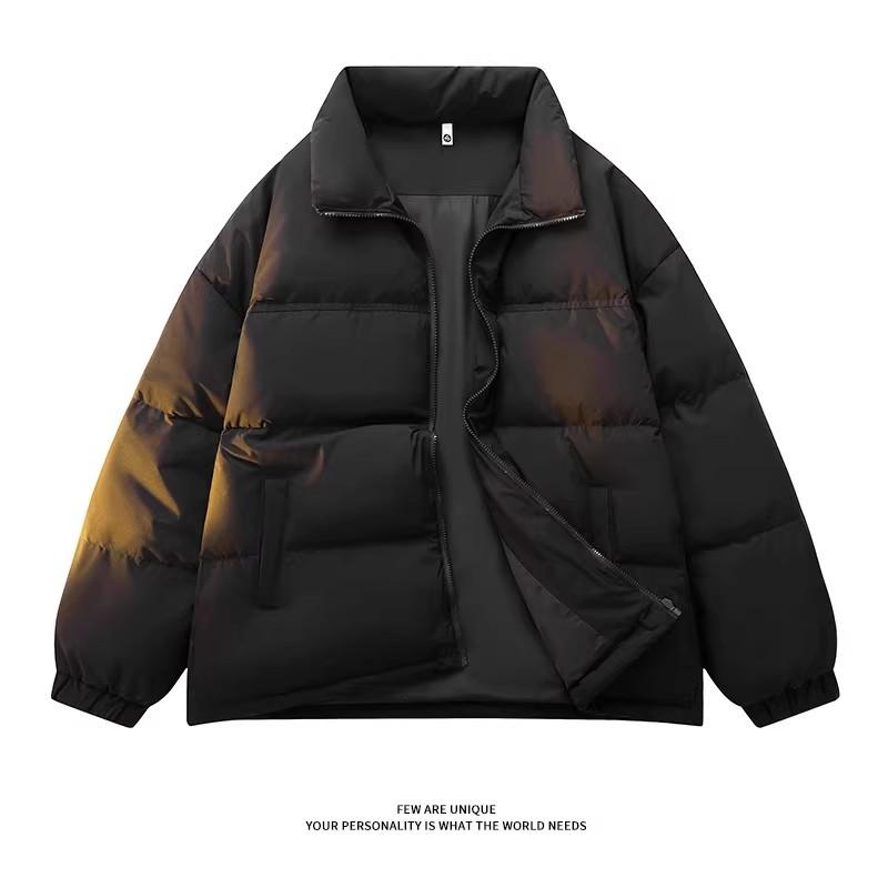 Męska czarna kurtka bomber: Płaszcz puchowy, luźny krój, fajna kurtka baseballowa w amerykańskim stylu