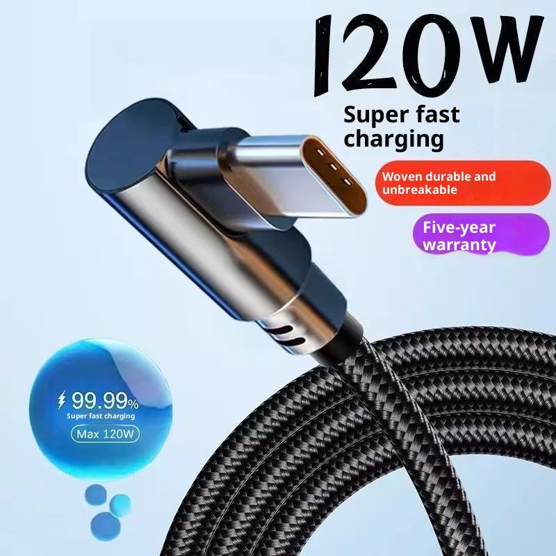 Caricabatterie a gomito a 90 gradi Cavo intrecciato in nylon 6A Tipo C Cavo di ricarica rapida USB per cavo caricabatterie Redmi