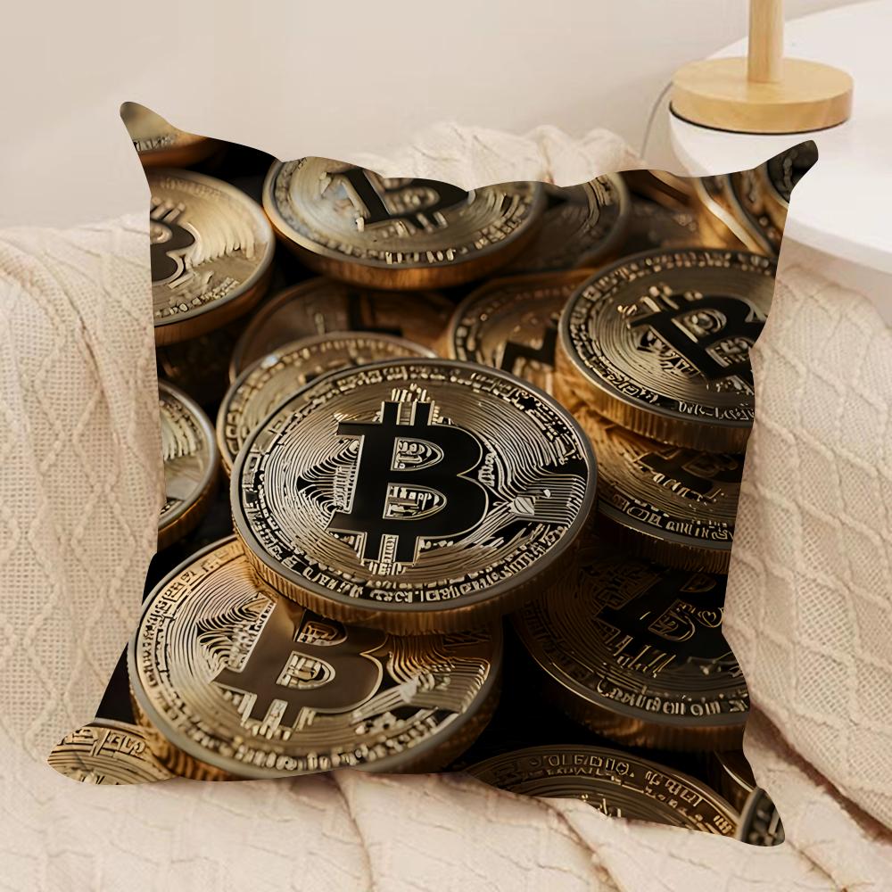 Cool Bitcoin Fashion Luxury Cushion Cover Silky Short Plush Invisible Zipper Dustproof Sofa Pillow Case For Home Decor