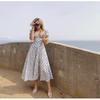 Sexy Floral Print Puff Short Sleeve Club Dress Elegant Lace Up High Split Long Party Dress for Women Sweet Summer Dress