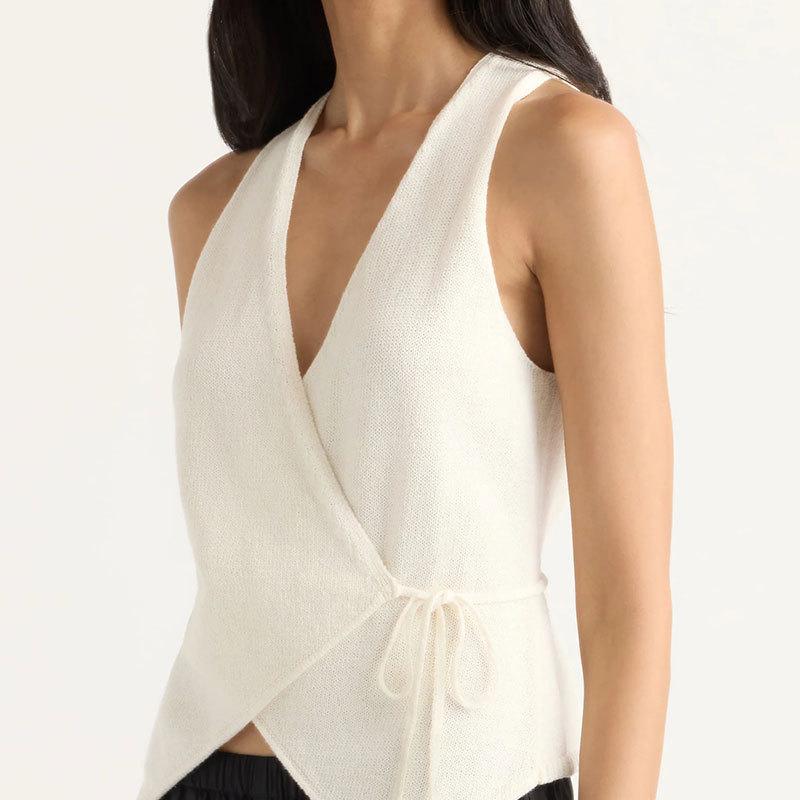 European and American New Sexy Lace-up Vest Vest Wrap Shirt V-neck Slim-fitting Sleeveless Knitted Top Sweater Women