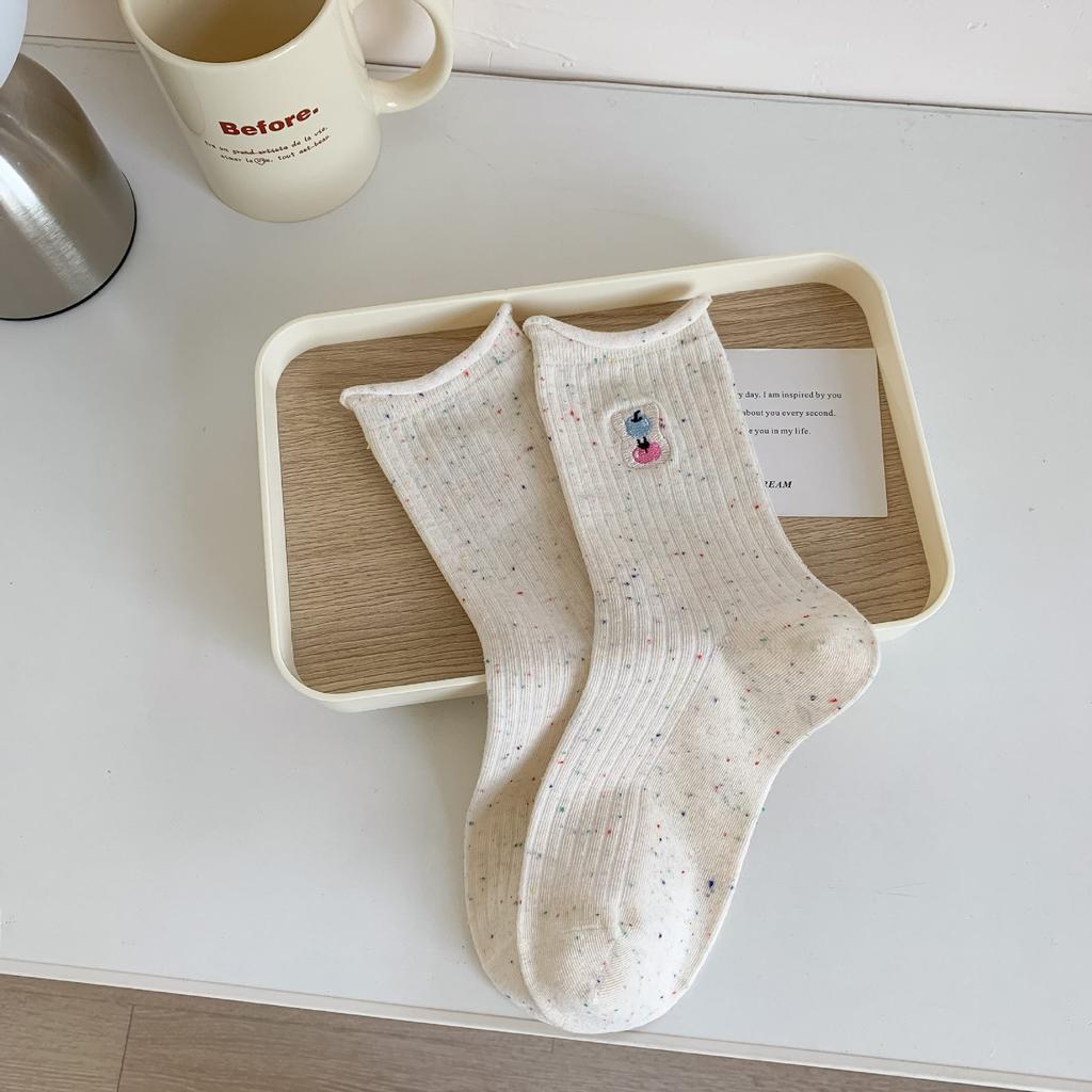 Boneless Socks Girls Tube Socks Rolled Edge Dot Gauze Embroidered Puppy Girl Socks Trendy Cute Student Stockings