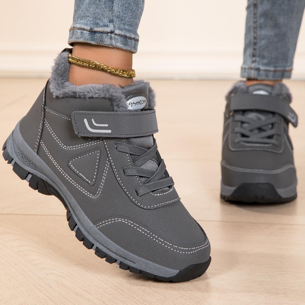 Зимние кожаные велюровые теплые хлопковые туфли повседневные уличные снегоступы хлопковые туфли 36 серый