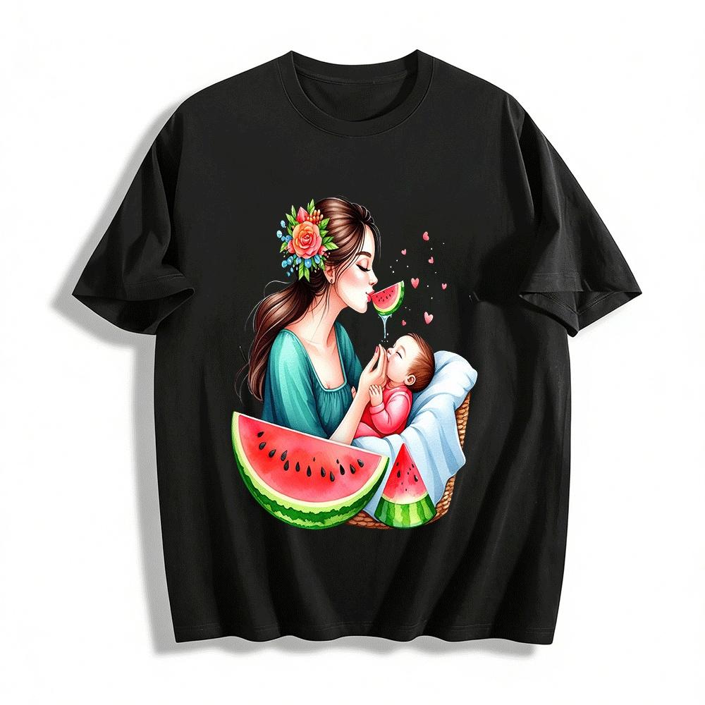 Summer Parent-child Watermelon Print Tee Warm Mother Love Casual Top Pure cotton T-shirt XXS