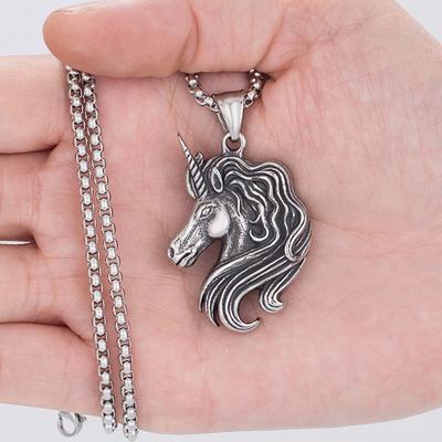 Fashion Trendy Pony Accessories Titanium Steel Zodiac Horse Pendant Retro Unicorn Pendant Necklace