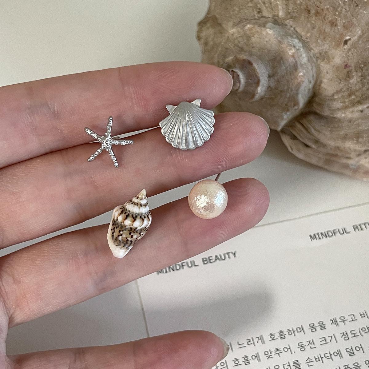 

Летние пляжные серьги-гвоздики с ракушками, морскими звездами, изысканные и милые серьги-ракушки для отпуска, нишевые серьги из жемчуга премиум-класса Silver-plated needle