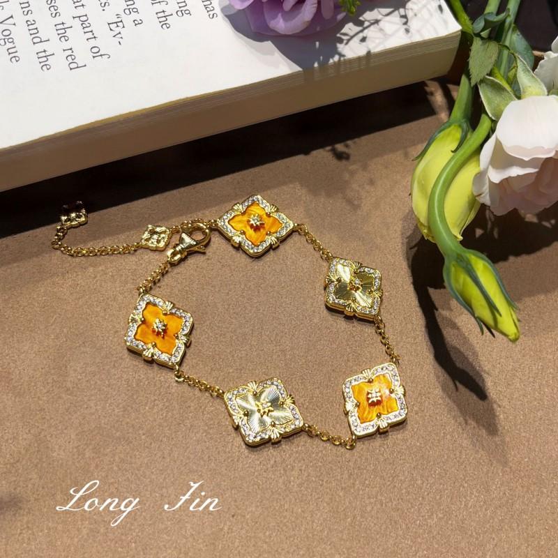 Golden Floral Jewelry Set Women Necklace Bracelet Earrings With Clover Flower Motifs Electroplated Eco Copper Vintage Chic