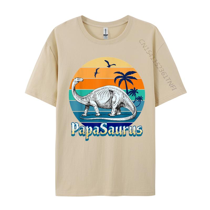 Papasaurus Dad Daddy Papa TShirts Vintage Beach Sunset Cartoon Printed T Shirts Street T Shirts 2024 New
